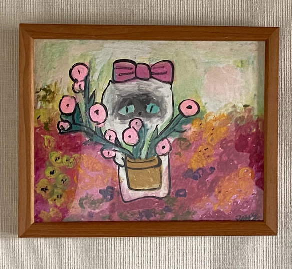 絵画 。原画☆【美しい花畑にきれいな花を植えたかわいいシャム猫】 - luzyfuerzaer.org.ar