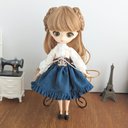 1153※ハルモニアブルームアウトフィット※単品※青の編み上げリボンのスカート※1/6ドール服