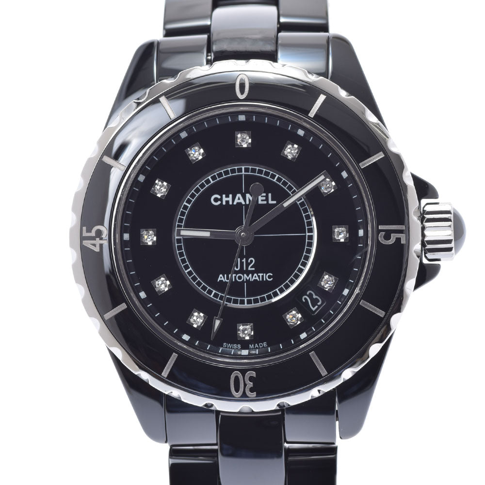 CHANEL シャネル J12 38mm 12Pダイヤ H1626 メンズ 黒セラミック/SS 腕時計 自動巻き 黒文字盤 Aランク 中古 