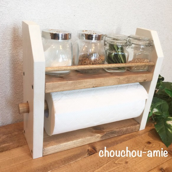 kitchen paper shelf  キッチンペーパーホルダー付き スパイスラック