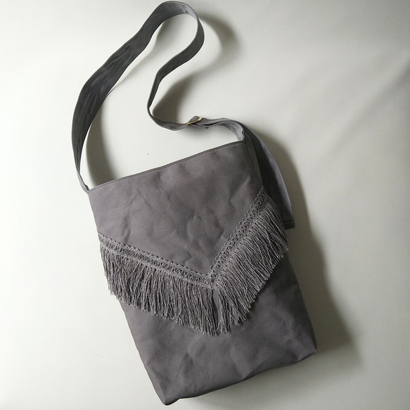 フリンジワンショルダー2wayトートbag【gray】