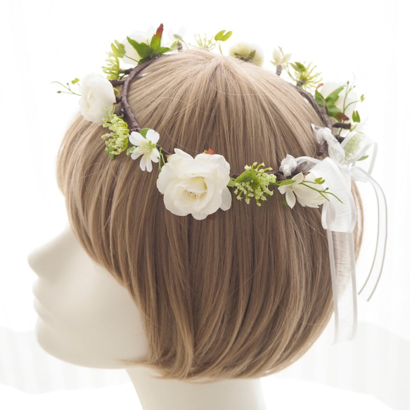 ☆特集掲載☆花冠 子供用 キッズ用 ベビー用 ~ Flower Tiara ~　白　花かんむり　お誕生日【感謝価格】