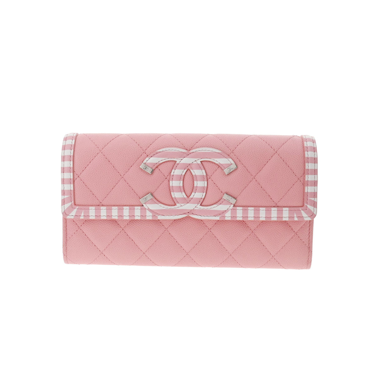 CHANEL シャネル マトラッセ CCフィリグリー ココマーク ライトピンク A84448 レディース キャビアスキン 長財布 新同 中古 