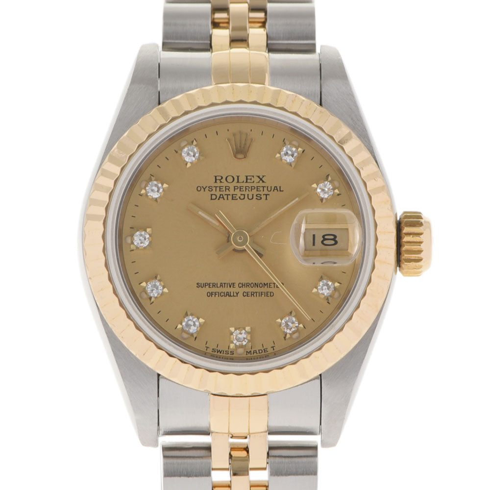 【お歳暮】ROLEX ロレックス デイトジャスト 10Pダイヤ 69173G レディース YG/SS 腕時計 自動巻き 黒文字盤 Aランク 中古 _画像1