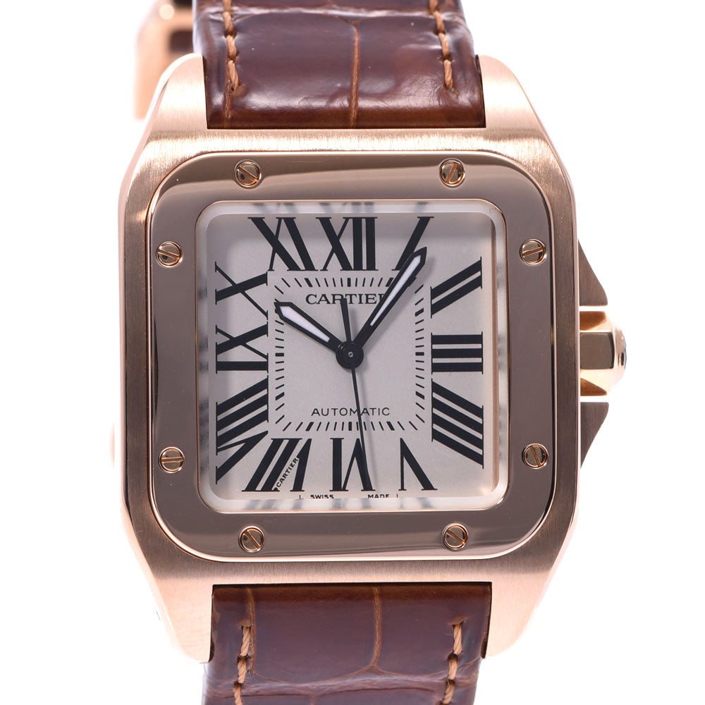 CARTIER カルティエ サントス100 MM W20108Y1 メンズ PG/革 腕時計 自動巻き 白文字盤 Aランク 中古 