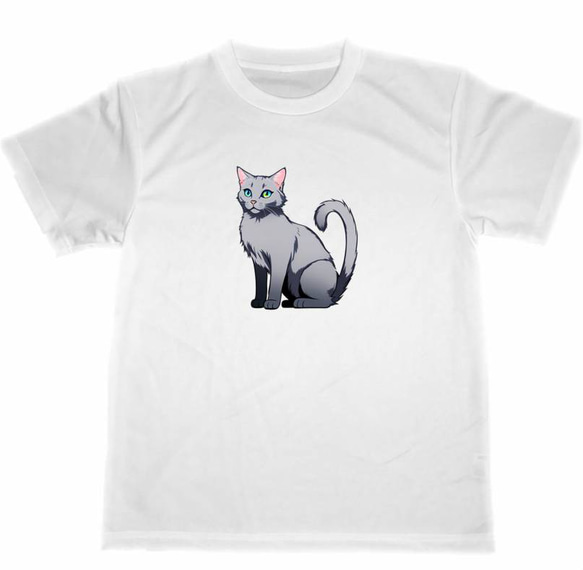 ネコ　ドライ　Tシャツ　グレー　灰色　猫　グッズ　ロシアンブルー