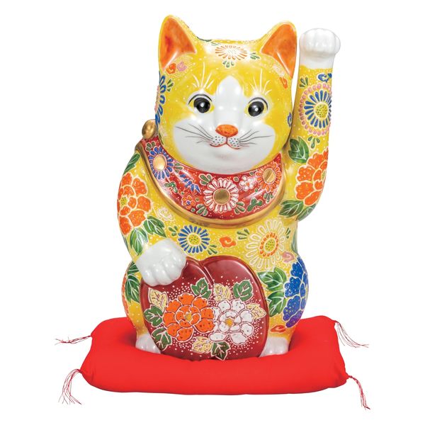 伊野正峰 日本の伝統工芸品【九谷焼】 10号小判招き猫 布団付