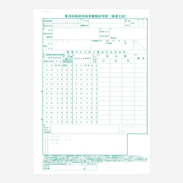 日本法令　雇用保険被保険者離職証明書　雇用MC-6　1パック（100組）