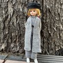 L23008リカちゃん ブライス　ハンドメイド  服　チェック　ドット　オールインワン　カーディガン