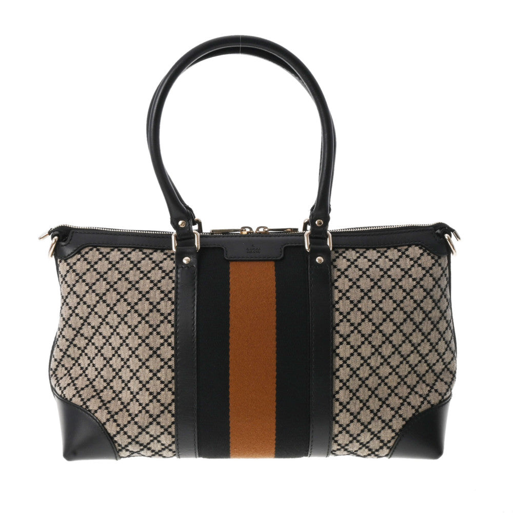 GUCCI グッチ ディアマンテ 2way ベージュ/黒/茶 ゴールド金具 257341 レディース キャンバス レザー トートバッグ Aランク 中古 