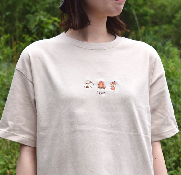 Camp!ビッグシルエット刺繍Tシャツ《サンドベージュ》メンズ レディース トップス キャンプ