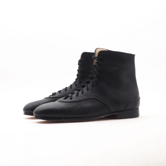 ＜受注生産＞mens race up boots（黒） /オールレザー/マッケイ製法