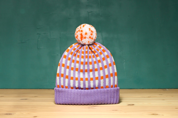 Lavender Stripes Detachable PomPom Beanie Hat