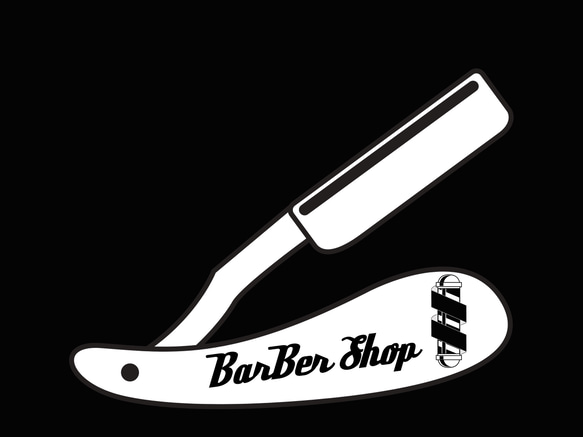 シェービングレザー&barberロゴ 黒 shop名入れ無料