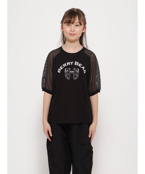 サニデイズ トウキョウ/「Berry Bear」シリーズ 袖メッシュTシャツ GIRLS