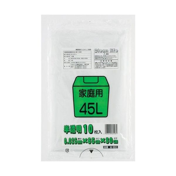 ワタナベ工業 ワタナベ 家庭用 45L 半透明 M-65D 1セット(600枚:10枚×60袋) 379-5358（直送品）