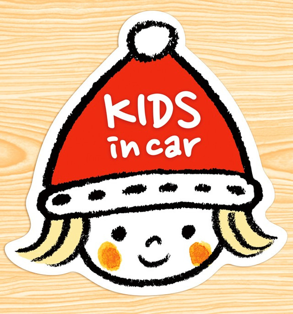 KIDS IN CAR マグネットステッカー(クリスマスのニット帽ちゃん）