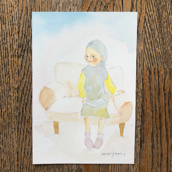 水彩画「ソファの少女」原画