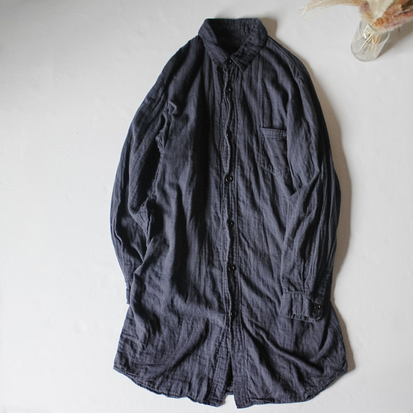 gauze long shirt jacket /草木染め ダブルガーゼロングシャツ 消炭色 ログウッド染め