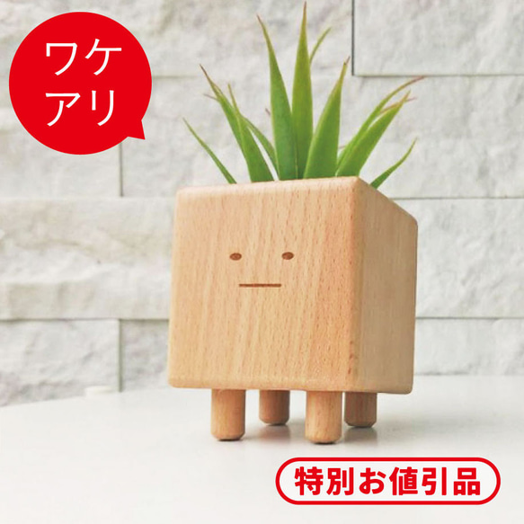 【ワケありな逸品】TOSMU ボーちゃん植木鉢 木製 ウッド ミニ 植木鉢 TOSMU おうち花見