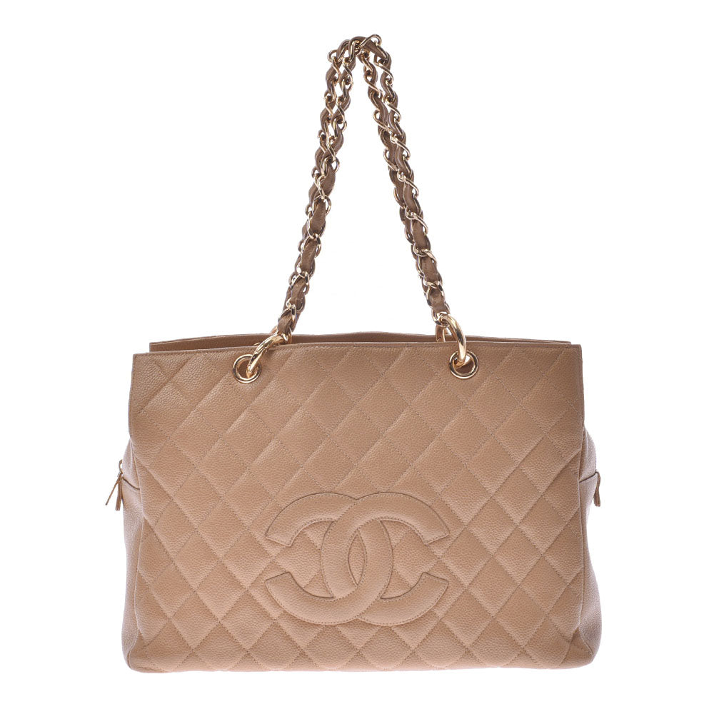 CHANEL シャネル マトラッセ チェーントートバッグ ベージュ ゴールド金具 レディース キャビアスキン トートバッグ ABランク 中古 