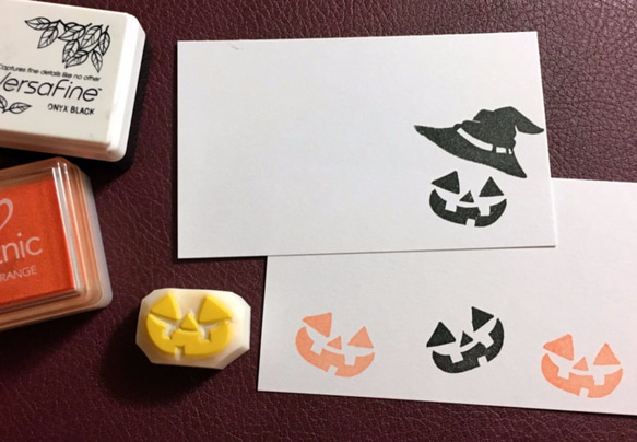 どこでもハロウィンオバケ顔の消しゴムはんこ（持ち手つき）