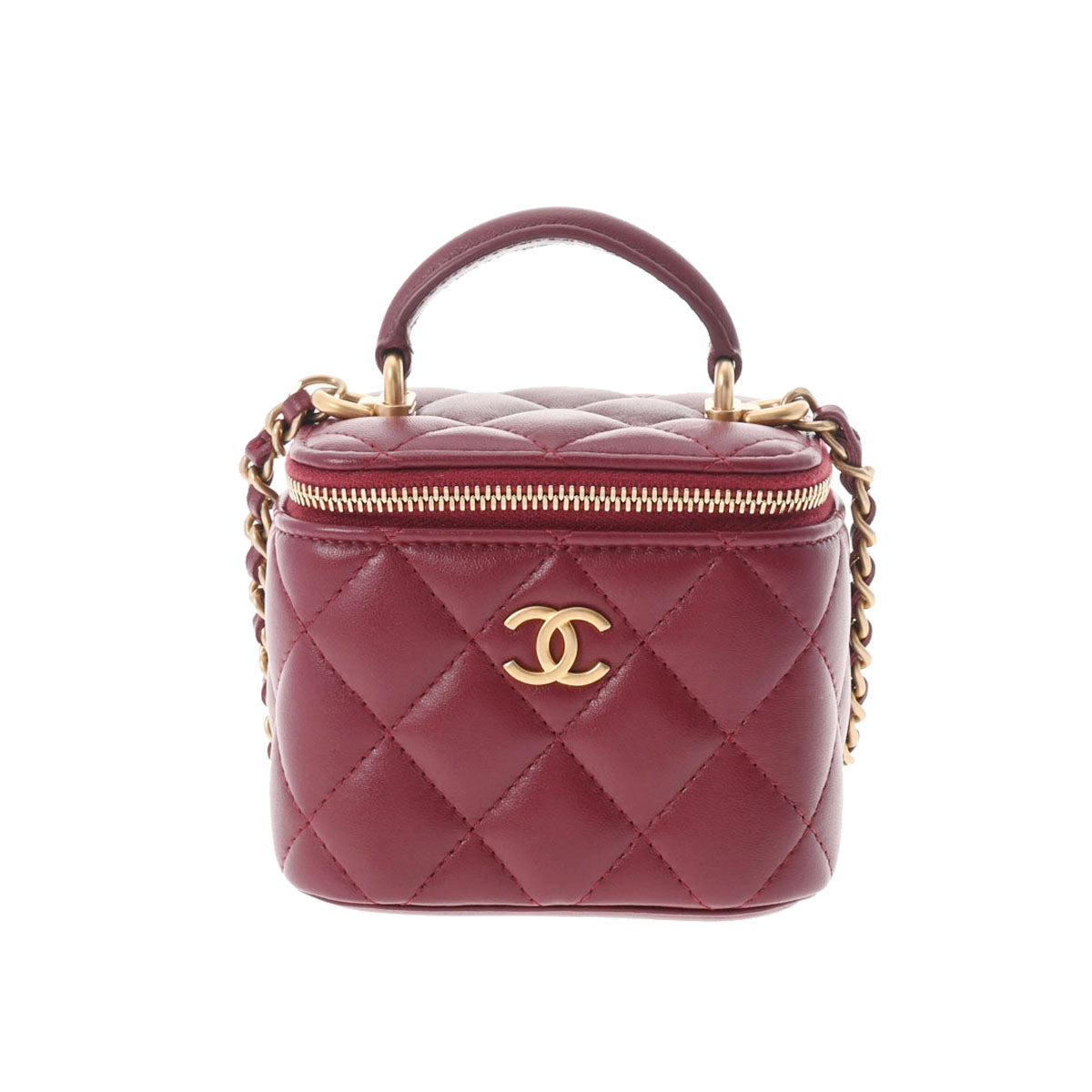 CHANEL シャネル ミニバニティ ボルドー マットゴールド金具 レディース ラムスキン ショルダーバッグ 新同 中古 