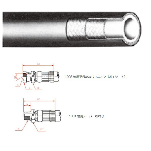 一般油圧ホース 10000mm 1005金具・1001金具 L35-12 L35-12-10000 1005+1001（直送品）