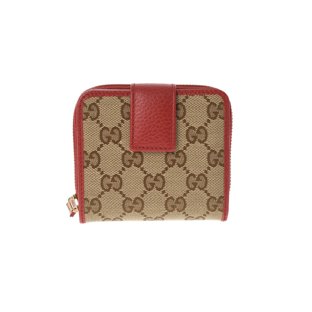 GUCCI グッチ コンパクトウォレット アウトレット レッド/ブラウン 346056 ユニセックス GGキャンバス レザー 二つ折り財布 新同 中古 