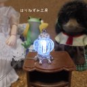 白色LED組込・電池式★銀のテーブルランプ かぼちゃランタン風★光るミニチュアライト（1/12）卓上ランプ・パンプキン・ドールハウス・照明器具