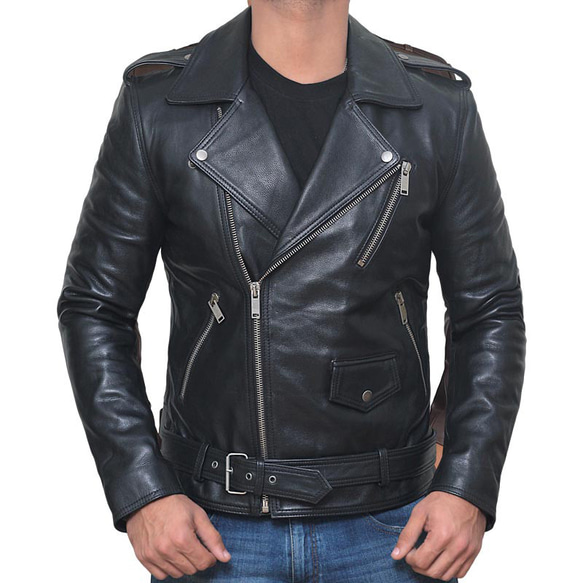 羊革・ウエストベルト付きダブルライダースジャケット Sheep Leather Double Rider Jacket