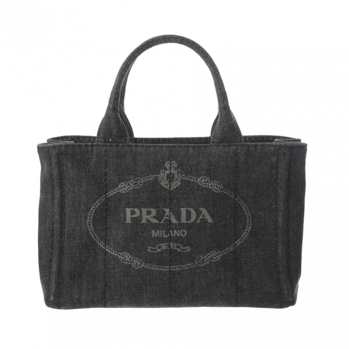 PRADA プラダ カナパ ミニトート 2WAY ブラック B2439G レディース デニム ハンドバッグ Aランク 中古 