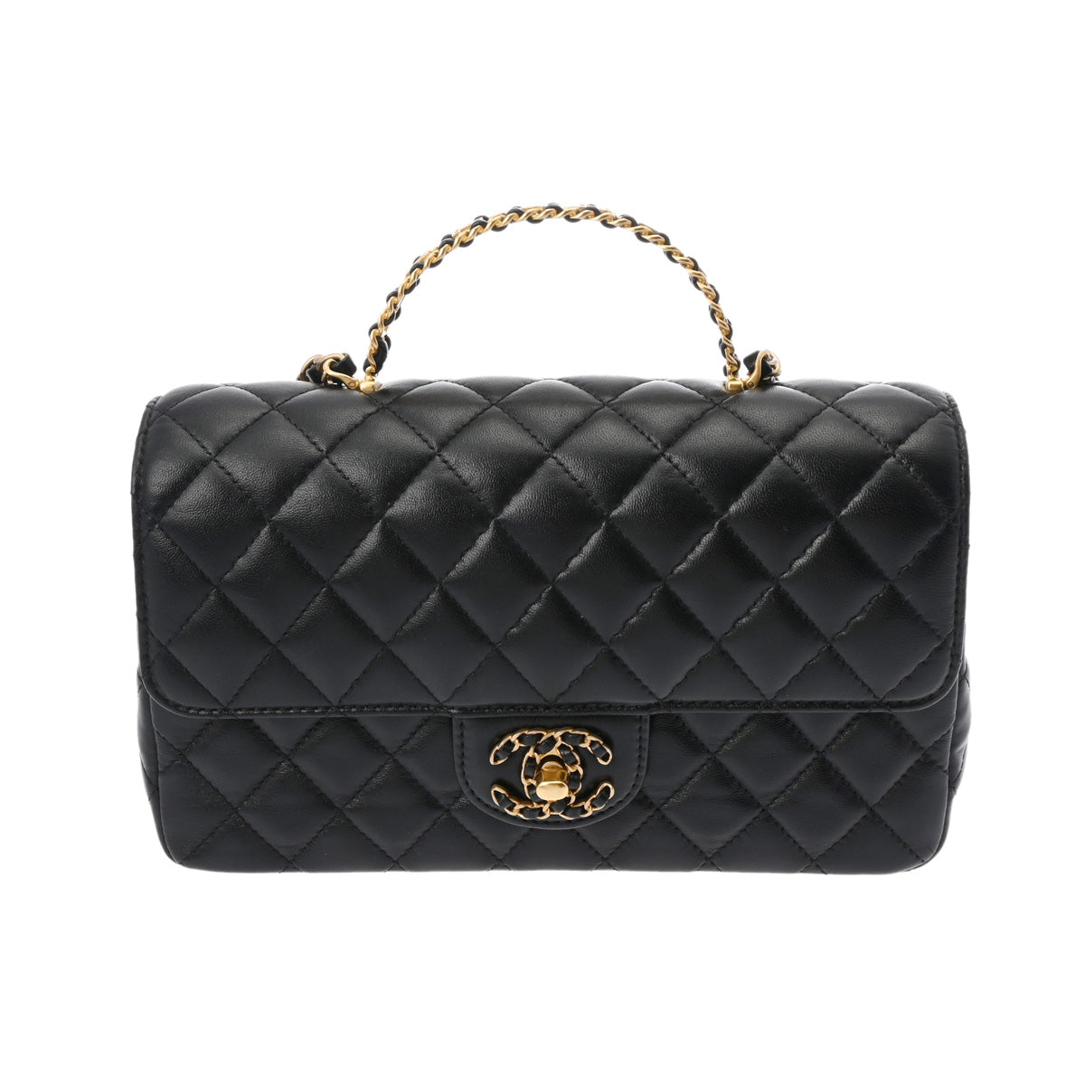 CHANEL シャネル マトラッセ トップハンドル フラップバッグ 黒 ゴールド金具 AS4530 レディース ラムスキン ショルダーバッグ Aランク 中古 