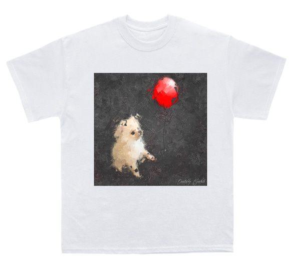 絵画風　アニマル　Tシャツ　「犬と風船」