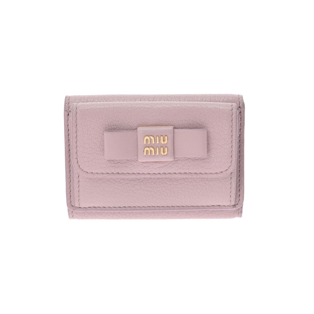 MIUMIU ミュウミュウ コンパクトウォレット ピンク ゴールド金具 レディース レザー 三つ折り財布 ABランク 中古 