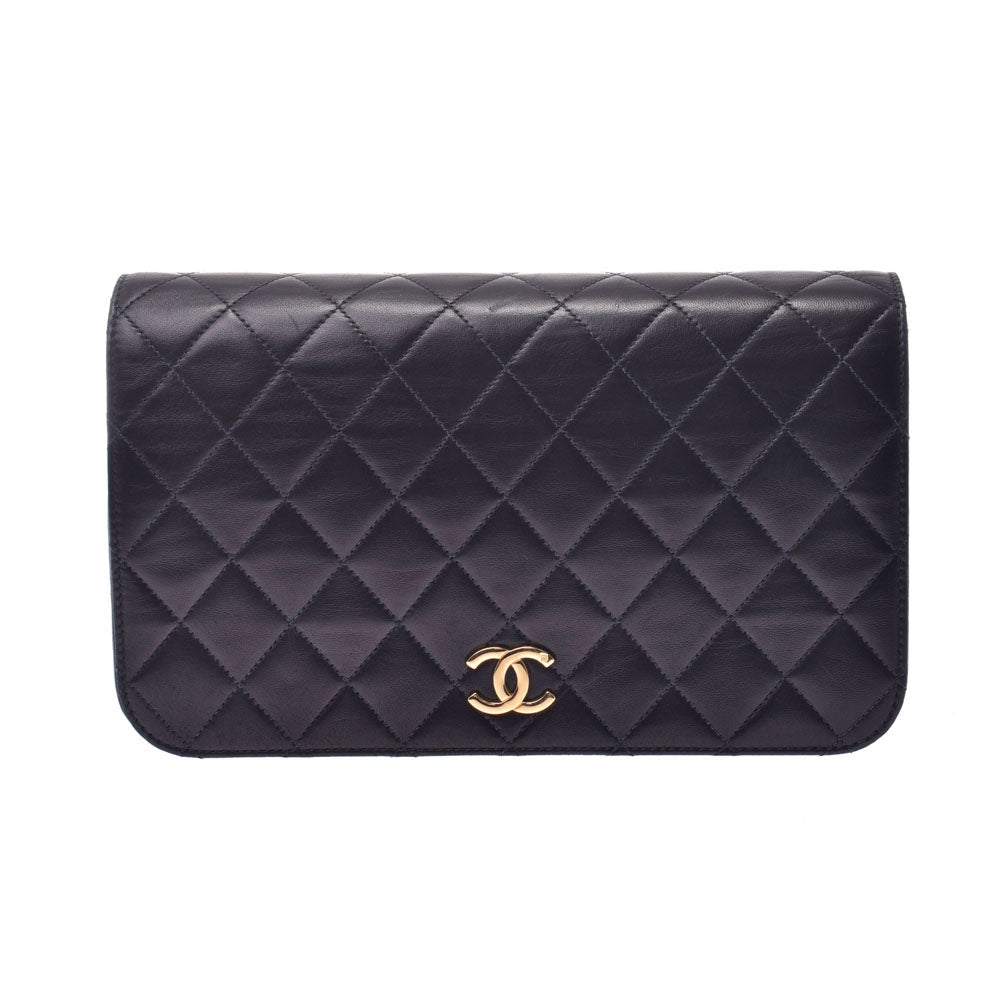 CHANEL シャネルマトラッセ チェーンショルダーバッグ  プッシュロック 黒 ゴールド金具 レディース ラムスキン ショルダーバッグ  中古