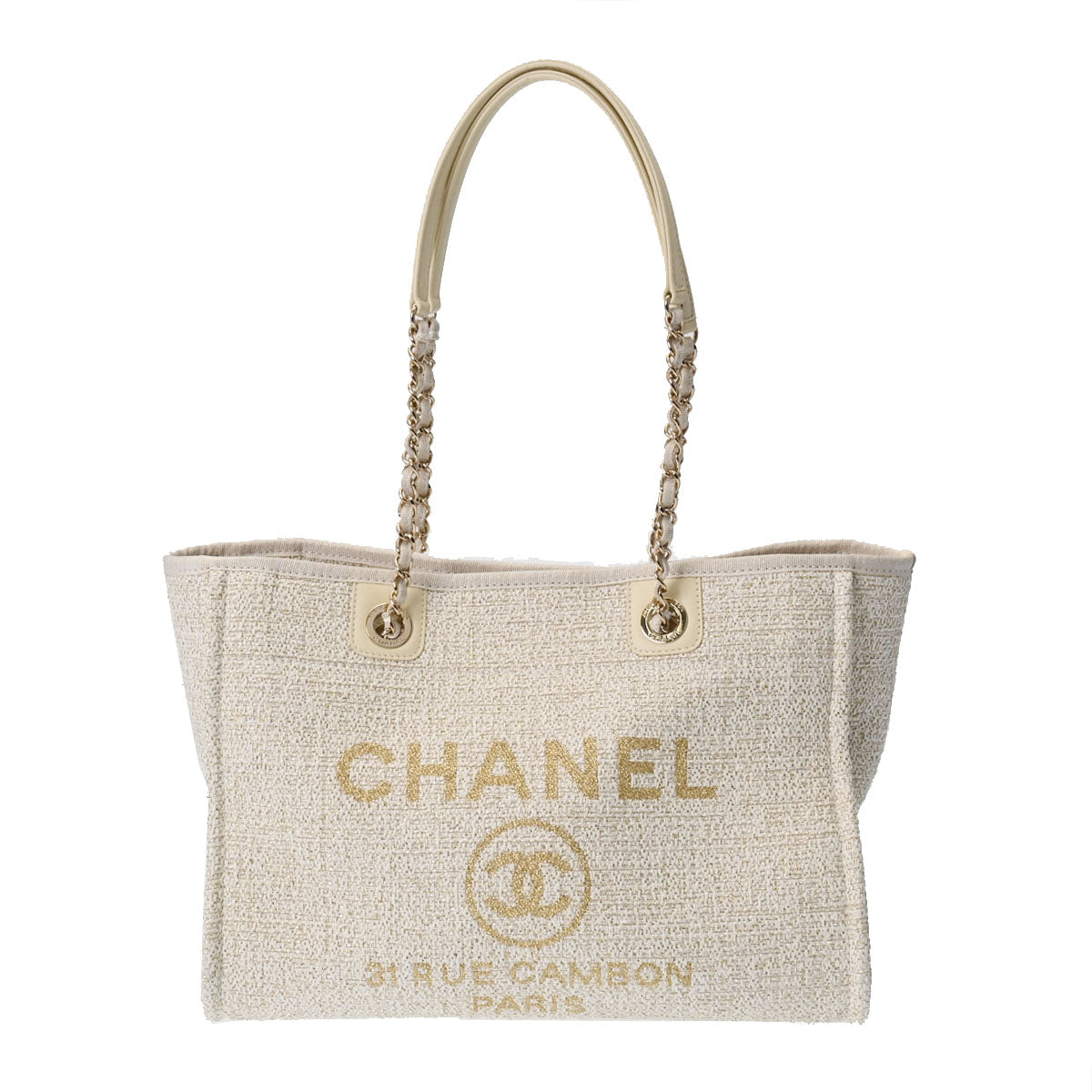 CHANEL シャネル ドーヴィル MM チェーントート ゴールド ゴールド金具 レディース キャンバス トートバッグ Aランク 中古 