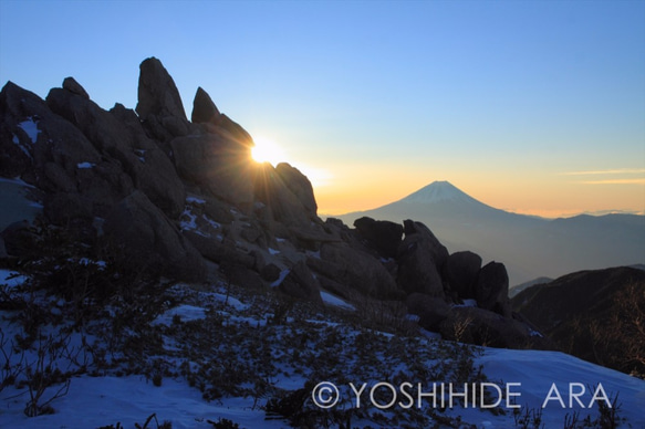 【額装写真】薬師岳山頂の奇岩群と富士山