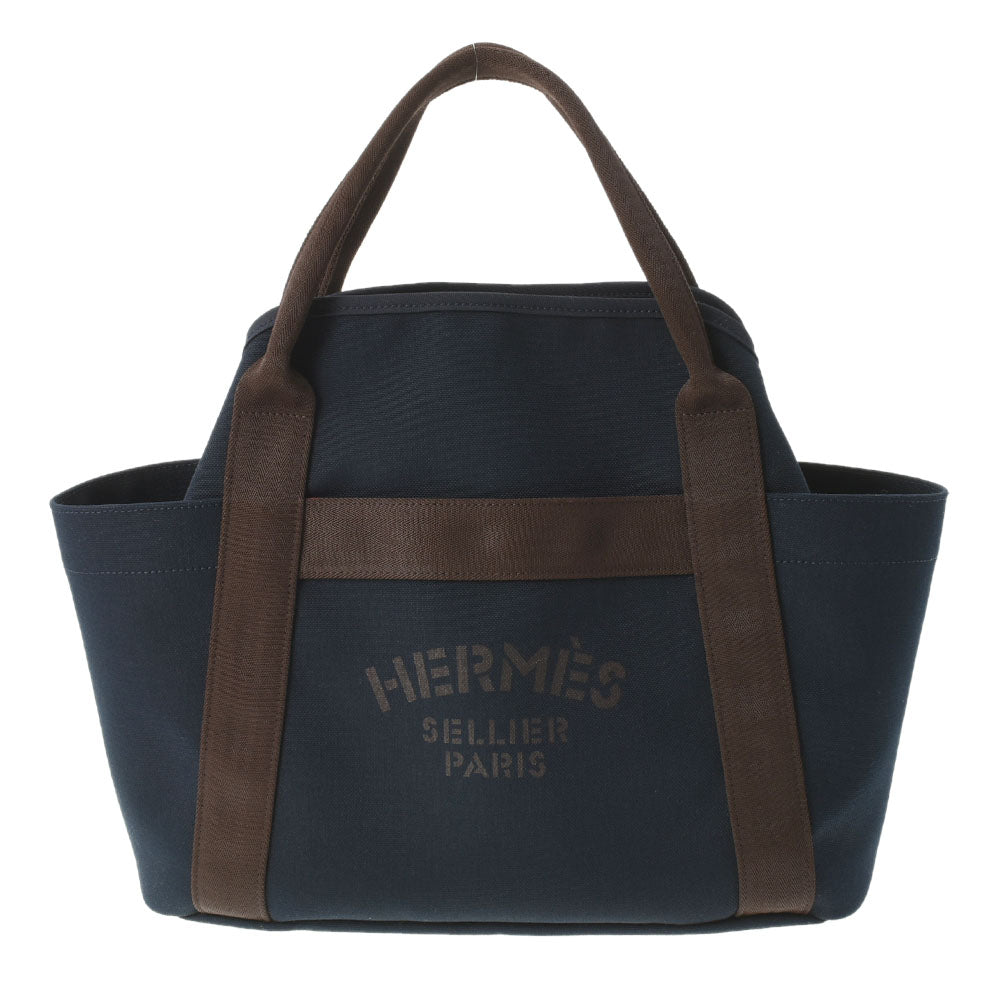 HERMES エルメス サックドパンサージュ 紺/茶/オレンジ C刻印(2018年頃) ユニセックス キャンバス トートバッグ Aランク 中古 