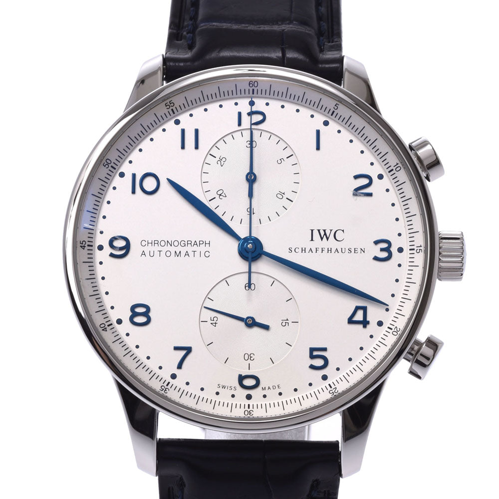 IWC SCHAFFHAUSEN アイダブリューシー シャフハウゼン ポルトギーゼ クロノグラフ 2019年モデル IW371446 メンズ SS/革 腕時計 自動巻き シルバー文字盤 Aランク 中古 