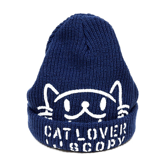 SCOPYネコ　ニットキャップ「CAT LOVER」インディゴ