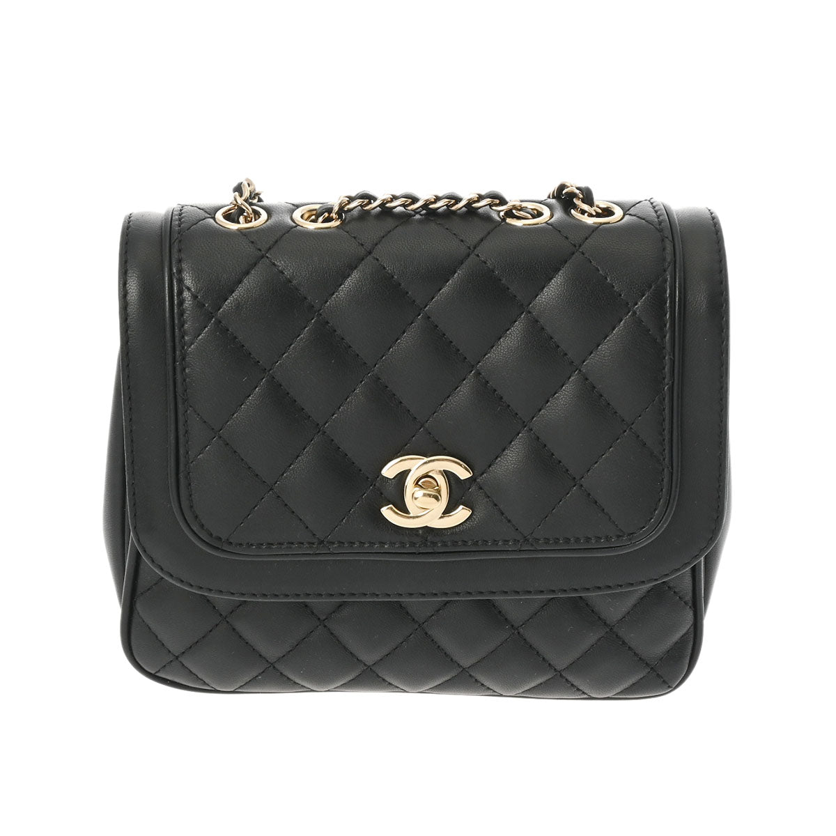 CHANEL シャネル マトラッセ チェーンショルダー 19cm 黒 シャンパンゴールド金具 A57895 レディース ラムスキン ショルダーバッグ ABランク 中古 