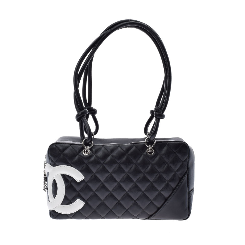 CHANEL シャネル カンボンライン ボウリングバッグ 黒/白 ユニセックス  レザー ハンドバッグ Aランク 中古 