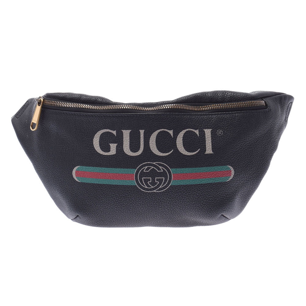 GUCCI グッチ ベルトバッグ グッチプリント 黒 530412 ユニセックス レザー ボディバッグ Aランク 中古 