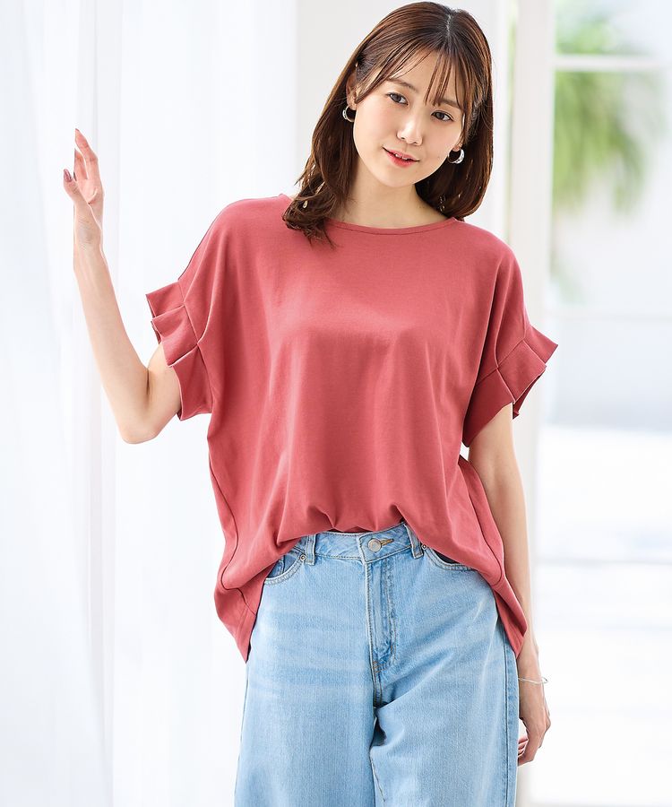 ハニーズ/袖タックＴシャツ Tシャツ カットソー きれいめ レディース 半袖 おしゃれ 人気 綿