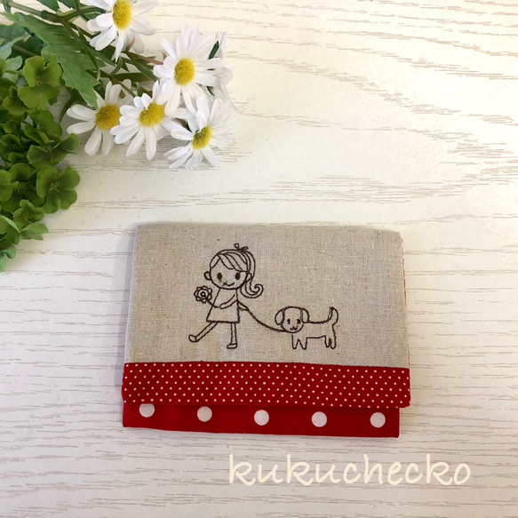 刺繍ポケットティッシュケース  ポケット付き