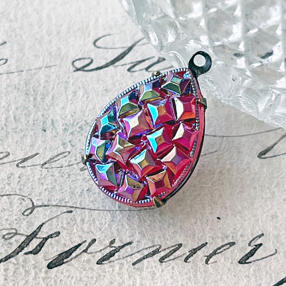 Glass Pendant Pear 約21mm×13mm [PDT-814]＊1個＊Vintage＊