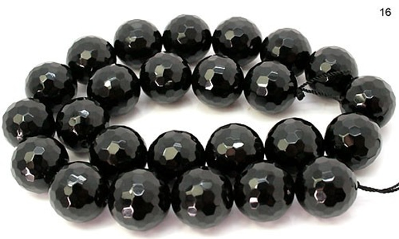 天然石 ビーズ ライン 卸売　オニキス　丸玉ミラーカット　16mm　 black-agate-mirror-16