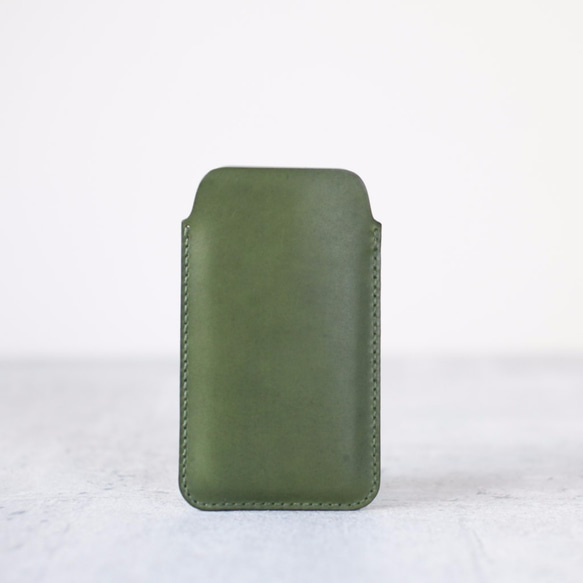 Green iPhone natural genuine leather sleeve pouch