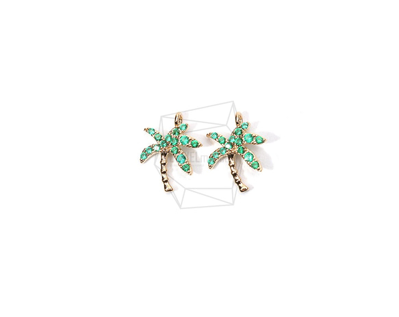 PDT-1835-G【2個入り】パームツリーペンダント,Cubic Zirconia Palm Tree Pendant